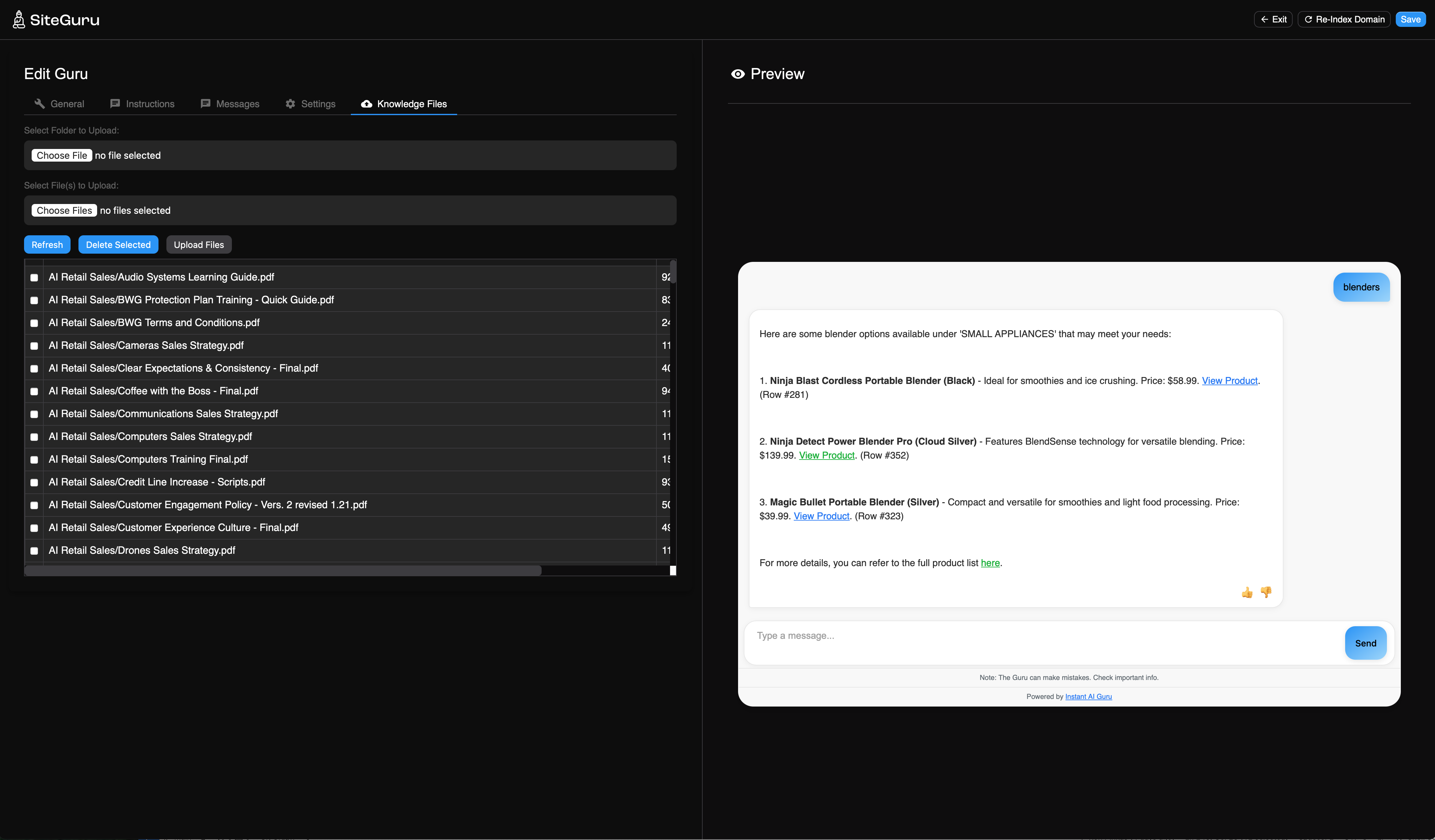 SiteGuru First Chat - AI assistant is ready